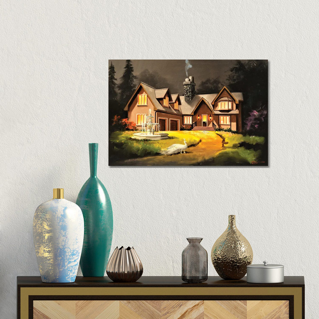 Haus mit Pfau von D. "Rusty" Rust - Galerie-umwickelte Leinwand Giclée auf Leinwand