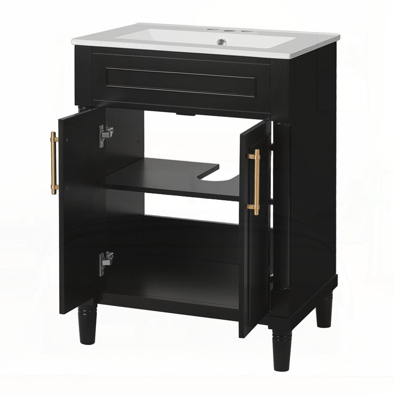 Meuble-lavabo 24 po avec lavabo intégré en céramique, meuble-lavabo simple avec 2 portes et meuble-lavabo simple pour petite et moyenne salle de bain
