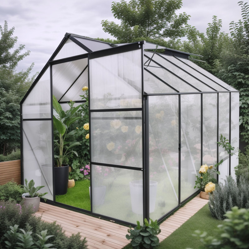 Base surélevée en polycarbonate pour serre, Noir, noir, noir, noir, H 75,6 po x l 74,4 po x P 122,44 po