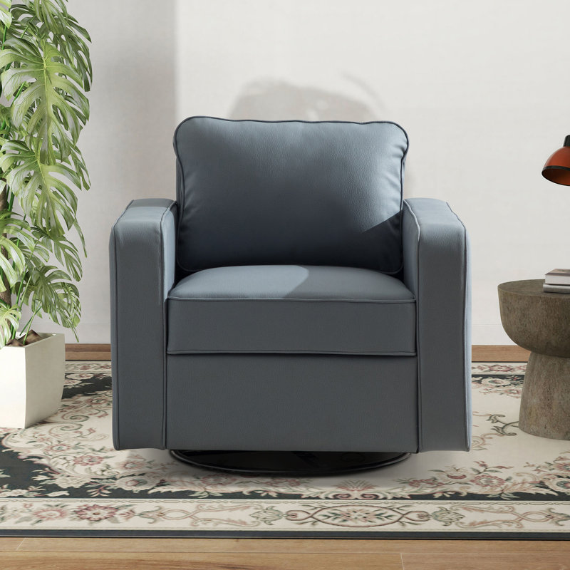 Fauteuil d'appoint large rembourré et pivotant avec siège de rangement, Bleu