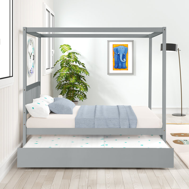 Lit double avec lit gigogne simple, gris, Gris
