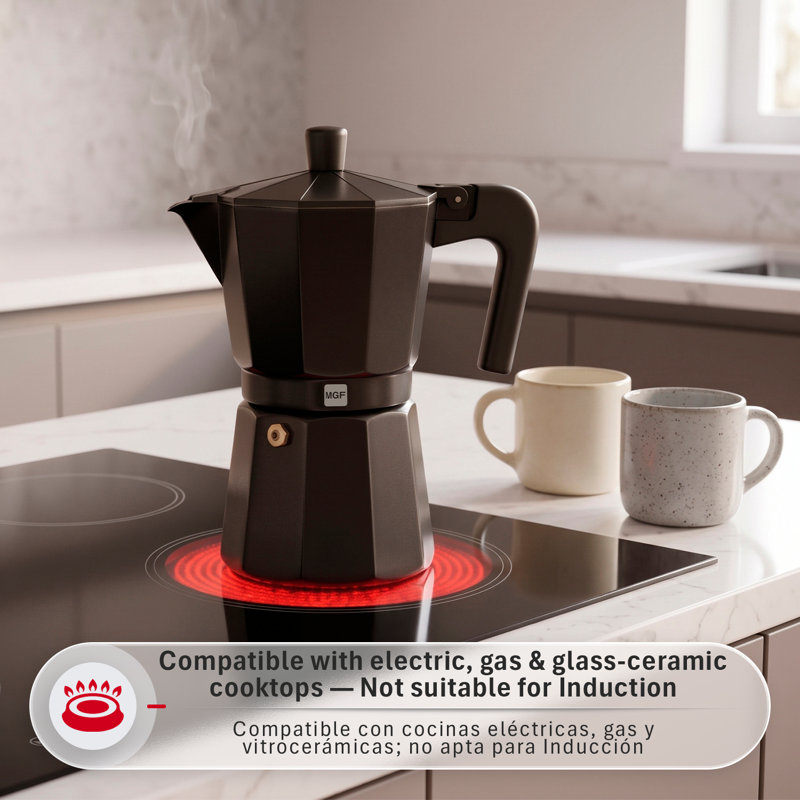 Cafetière Moka Espresso, 6 tasses / 10 oz, cafetière italienne pour le café cubain, aluminium très épais, poignée résistante à la chaleur, cafetière Greca Magefesa Kenia Noir