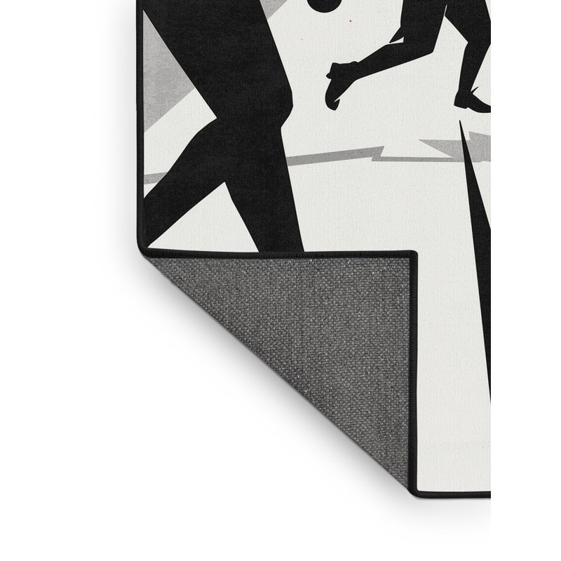 Tapis à motif géométrique blanc doux et moelleux à motif de jeu de crosse Ellman, 5 x 8