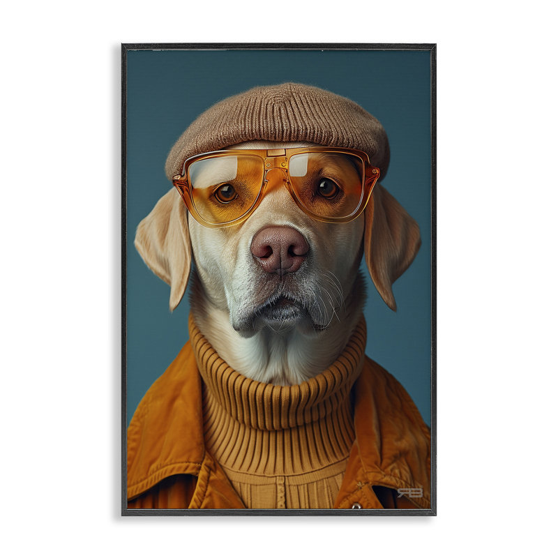 Dog in Knit Fashion Canvas Print with Black Frame