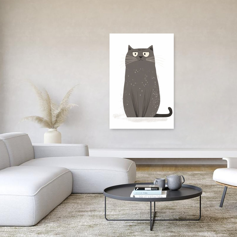 Grumpy Grey Cat Minimalist Cat Wall Art Print 1 Piece Wrapped Canvas Wall Art, 152.4cm H x 101.6cm W