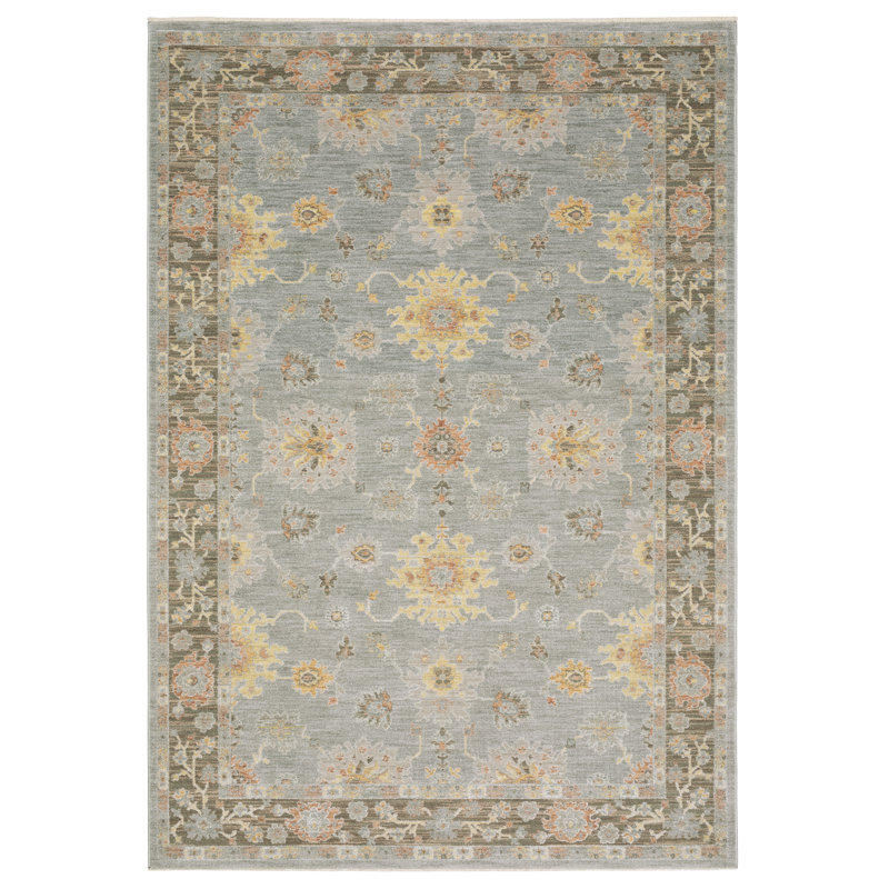 Tapis bleu / multicolore à motif floral rétro Kula, Rectangle 3 pi 3 po x 5 pi