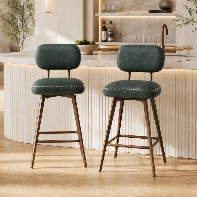 Swivel Upholstered Faux Leather Bar Stool, Green