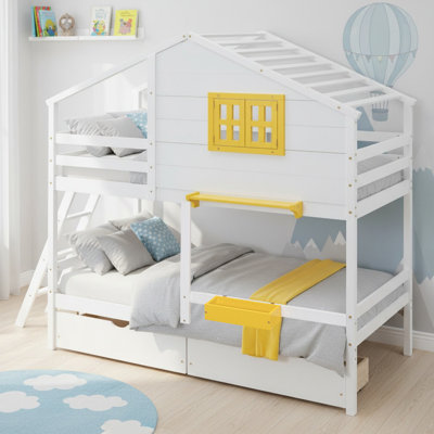 Lit superposé simple au-dessus de simple en bois massif avec 2 tiroirs pour la chambre à coucher