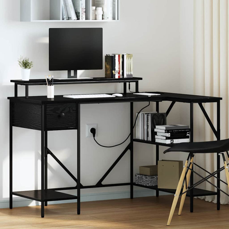 Desk With Drawer 120 X 79 X 86.5 Cm Engineered Wood, Black Oak
