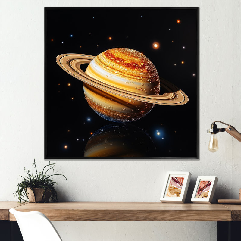 Planète Saturn Cosmic Universe II - art mural de la planète espace, Cadre flottant noir, H 36 po x l 36 po x P 1,5 po