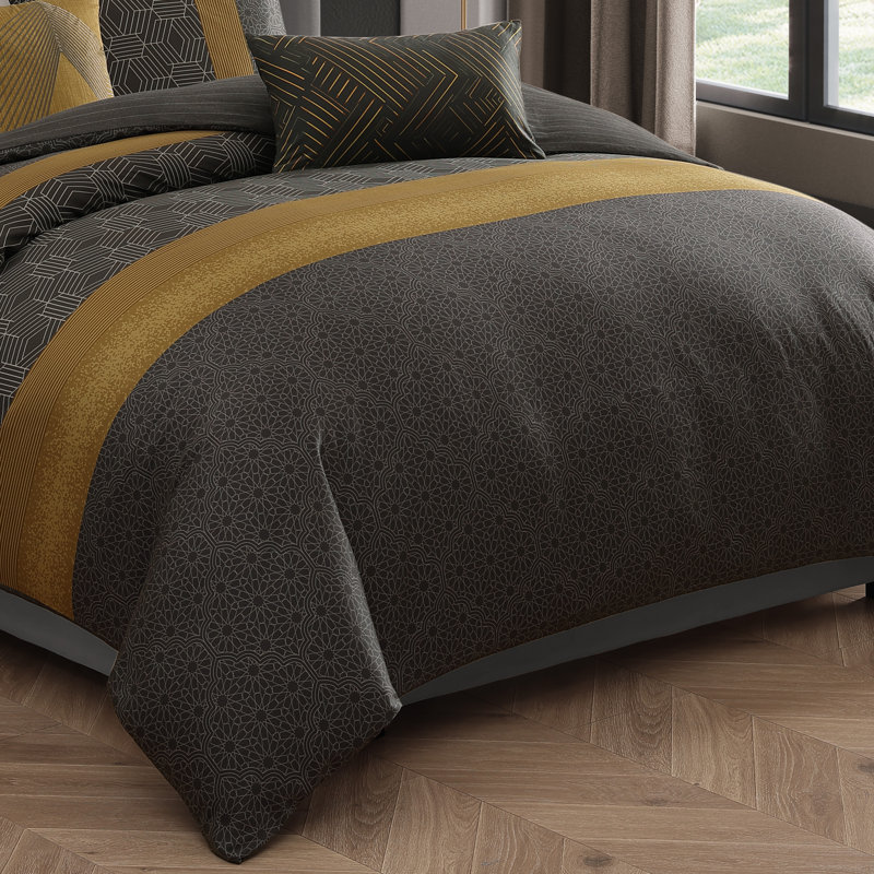 Ensemble d'édredon réversible 100% satin de coton 5 pièces Bebejan Golden Hex, Grand + 4 pièces supplémentaires
