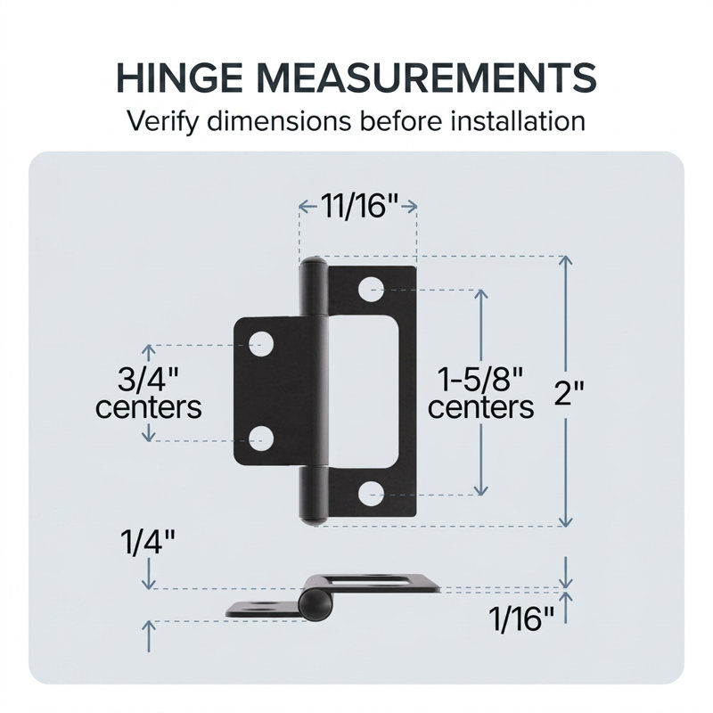 Paquet de 10 charnières de 2 po x 11/16 po à fixation en surface en acier noir sans mortaise avec vis pour portes d'armoires, armoires, volets et meubles