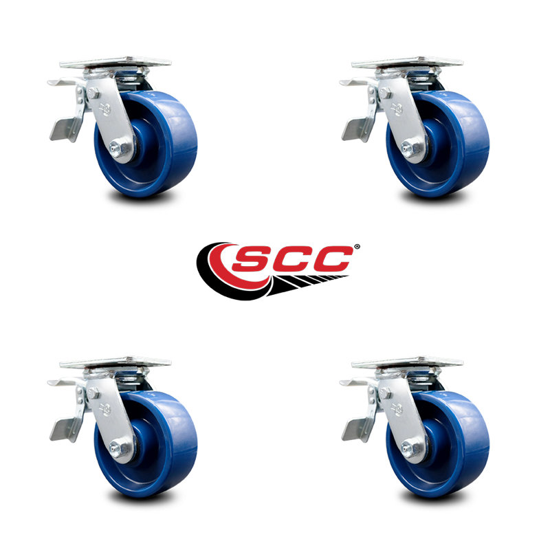 5 Inch Solid Polyurethane Caster Set with Roller Bearing and Total Lock Brake