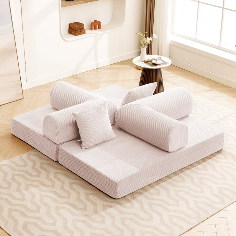 Canapé-lit en velours côtelé Adonia, Beige, H 26,8 po x l 63 po x P 35,5 po
