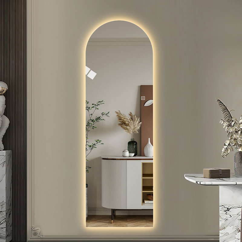 LED Full Length Wall Mirror with Symmetrical Arch Design, 3-Color Dimmable Lighting