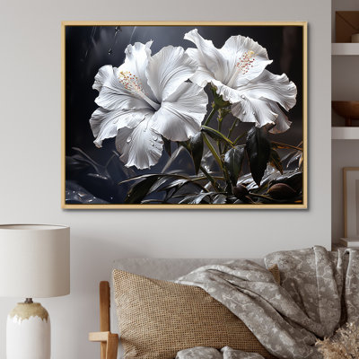 Fleurs d'hibiscus illuminées par Moonlig - salon d'art mural hibiscus