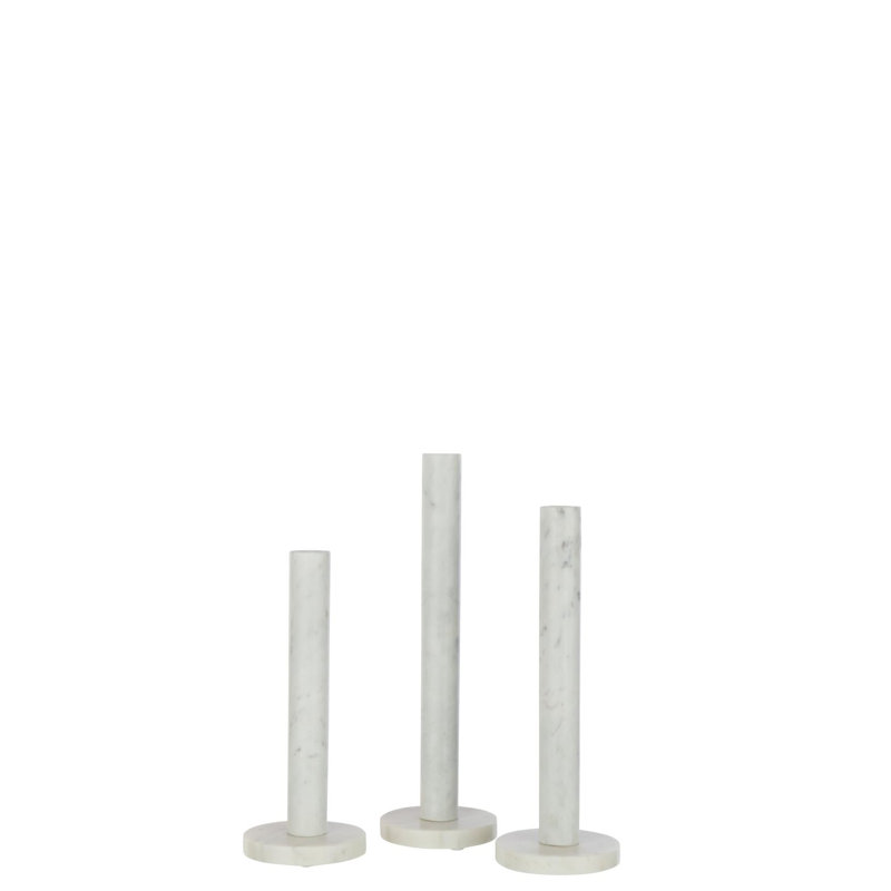 3 Piece Stone Candlestick Set, White