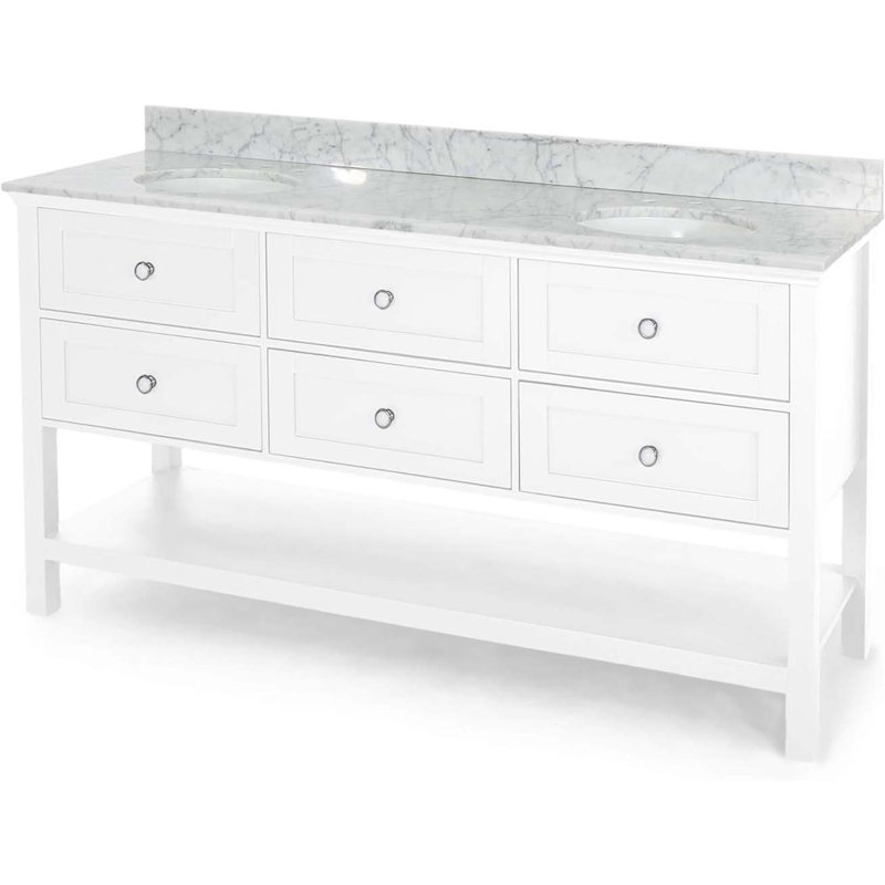 Meuble-lavabo double 73 po avec plateau en marbre Tambria, Blanc