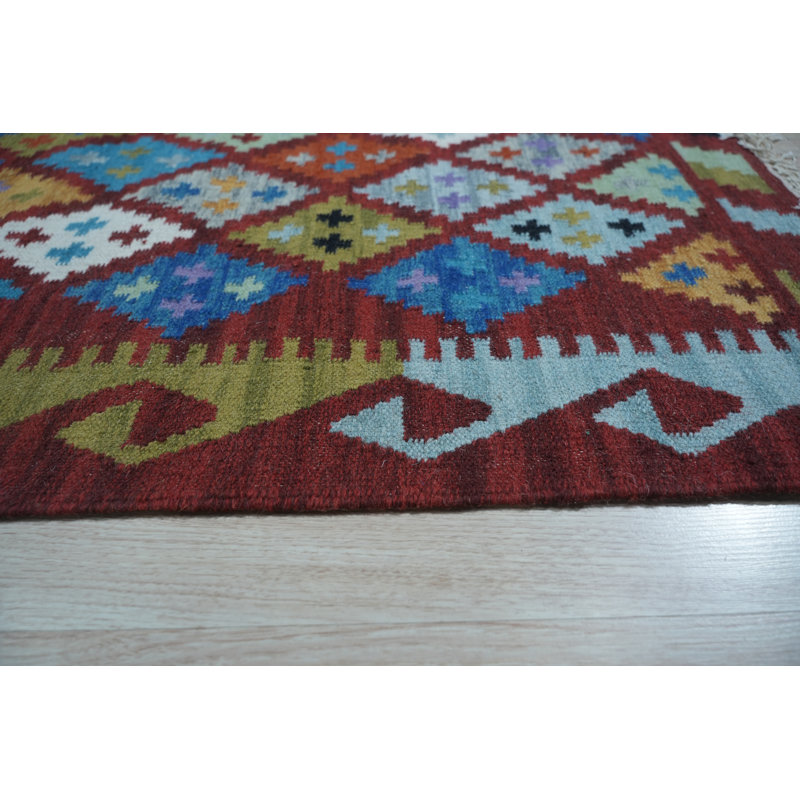 Tiare Multicolor Flatweave Wool Multicolored Contemporary Geometric Hand-Knotted 5' x 8' Area Rug