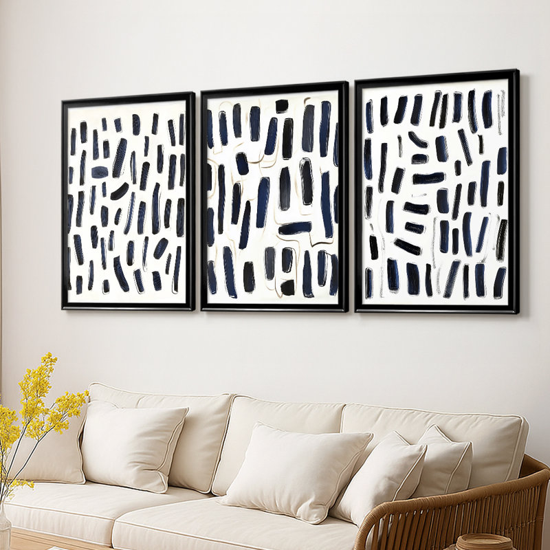 ABSTRACT Series DLxxIV - Toile tendue avec châssis sur mesure - 3 pièces, H 27 po x l 39 po, Noir