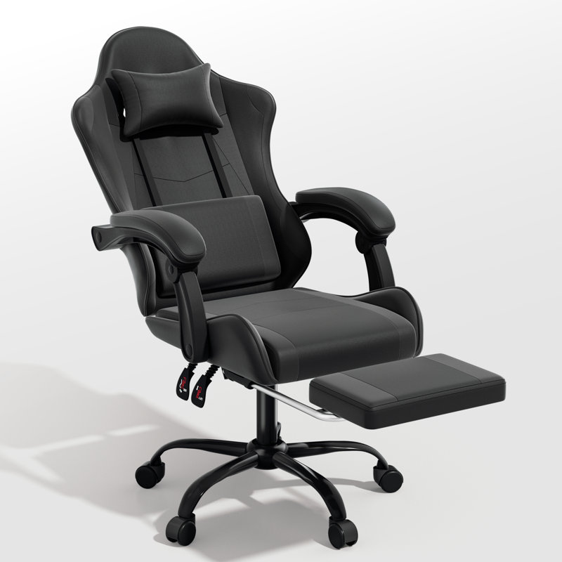 PU Leather Adjustable Gaming Chair, Ergonomic Desk Computer Chair with Headrest, Footrest and Lumbar Support, Black