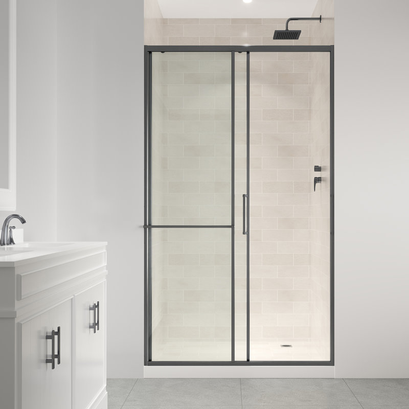 Ove Decors Zora 48 In. W X 78.75 In. H Sliding Clear Straight Alcove Shower Door, Gunmetal Gray