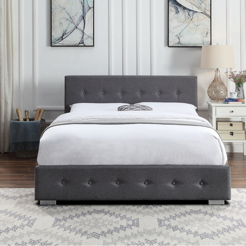 Harmoni Upholstered Ottoman Storage Bed, Grey, Kingsize (5')