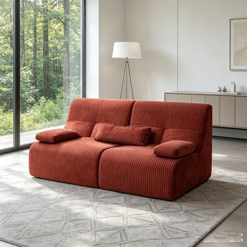 Canapé modulaire moderne en velours côtelé Canapé sans os, Red+2 Seat