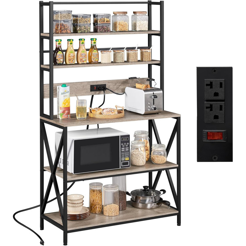 17 Stories Wyonna Bakers Rack with Power Outlet Microwave Stand Utility