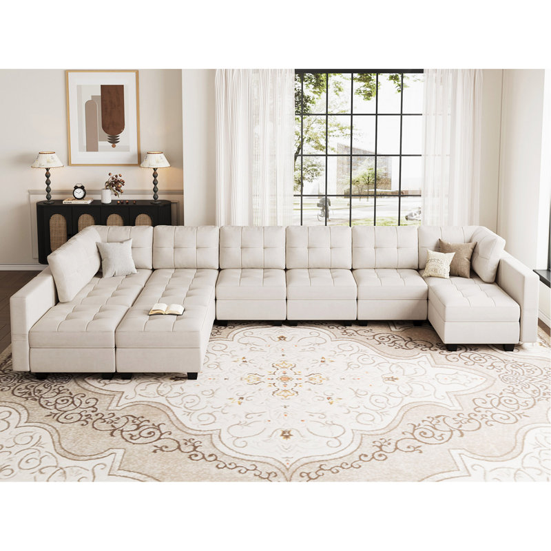 Soneson Upholstered Sectional Reversible, Beige Velvet