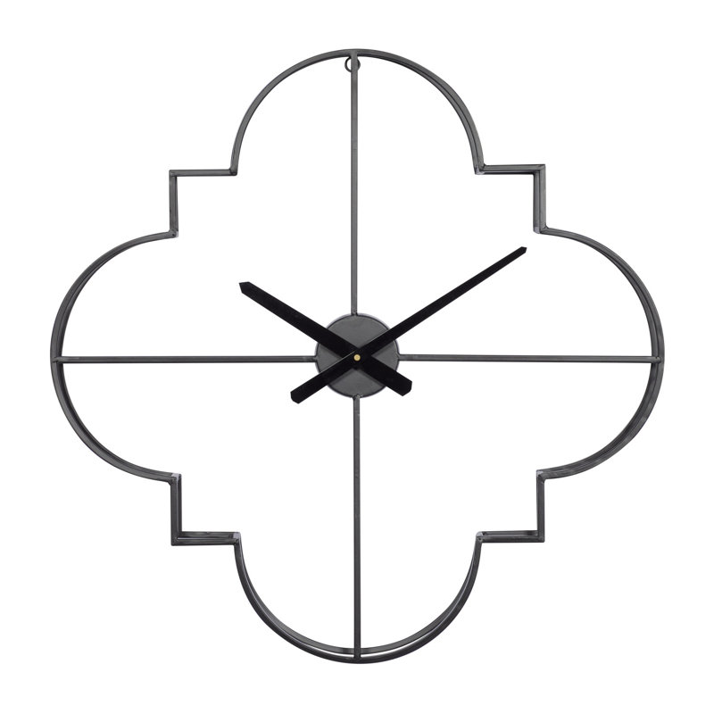 Duboise Metal Open Frame Quatrefoil Decorative Wall Clock, Black 