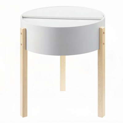 Table de bout blanche et naturelle avec rangement caché