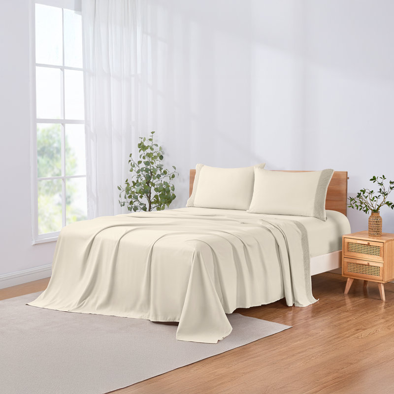 Ensemble de draps en microfibre 4 pièces Modern, Ensemble de draps pour très grand lit + un drap-h, Lin