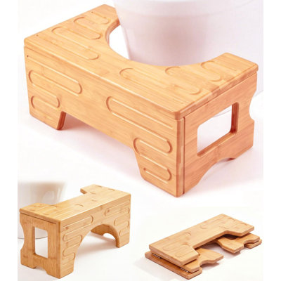 Tabouret de toilette pliable en bambou - Tabouret de merde pour enfants, adolescents et adultes, conception à bascule réglable de 7 po et de 9 po, marchepied antidérapant, petit tabouret compact pour économiser de l'espace pour une petite salle de bain (couleur naturelle)