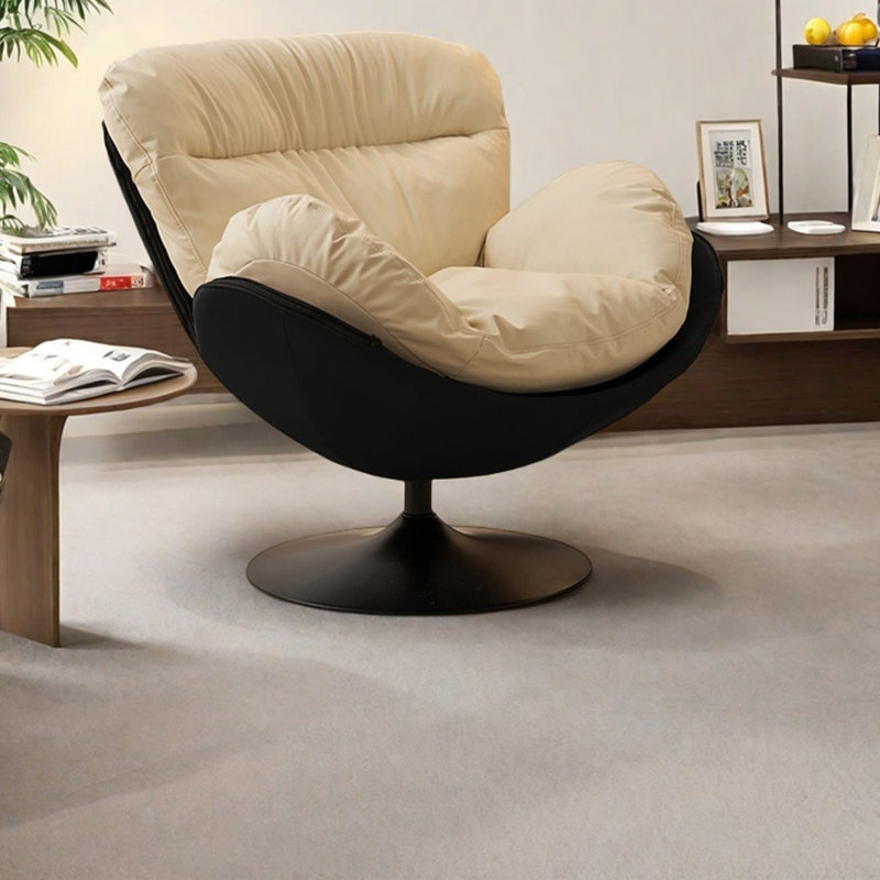 Chaise de loisir luxueuse pivotante et confortable, Similicuir noir / beige, Jouet en coton / latex