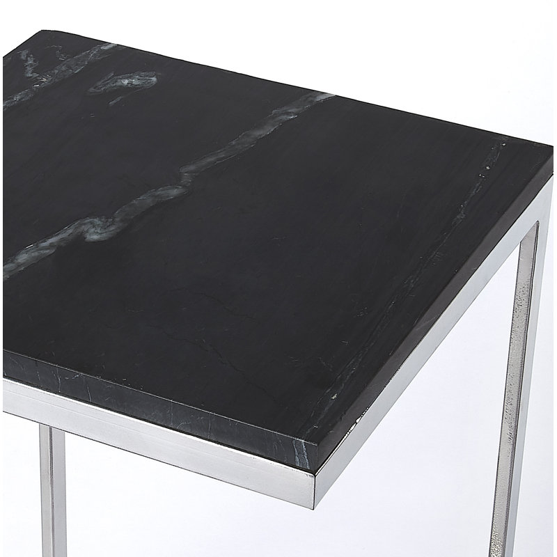 Lawler Marble C- Side Table, Black Top/Silver Base