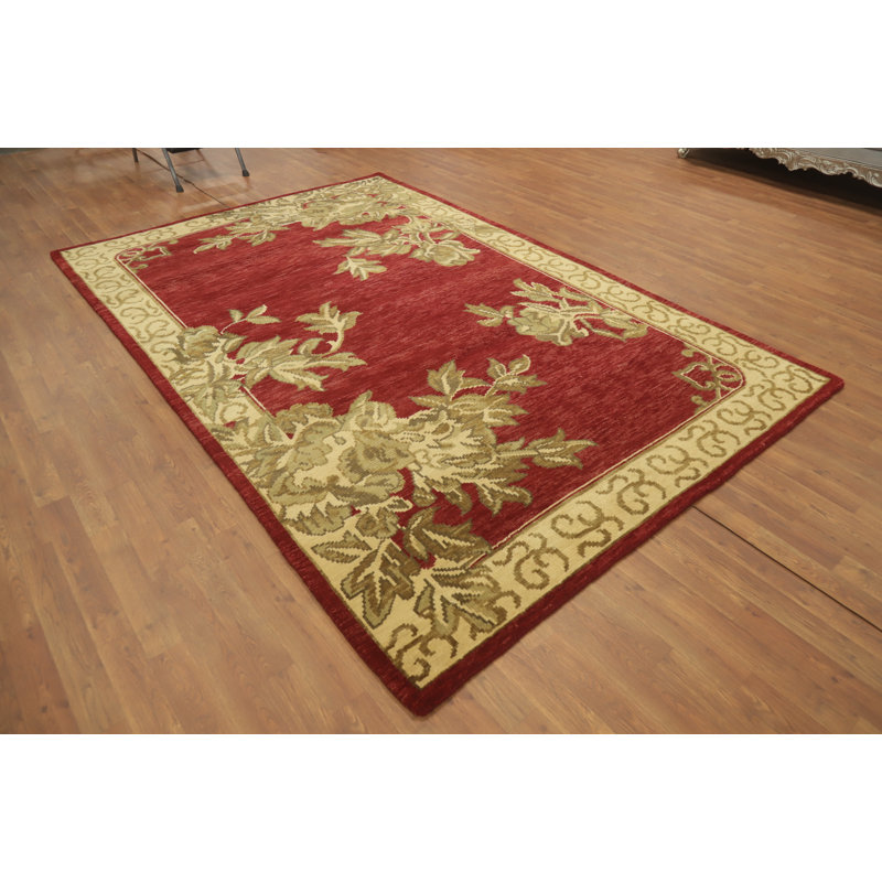 Tapis indien rouge à motif floral 6 x 10