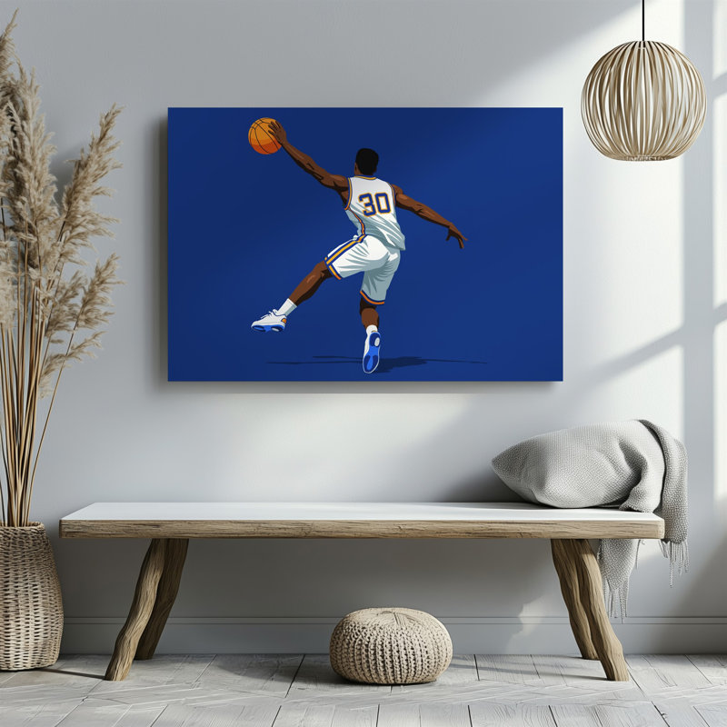 Reproduction d'art dynamique sur toile représentant un joueur de basketball en plein milieu, H 9 po x l 12 po