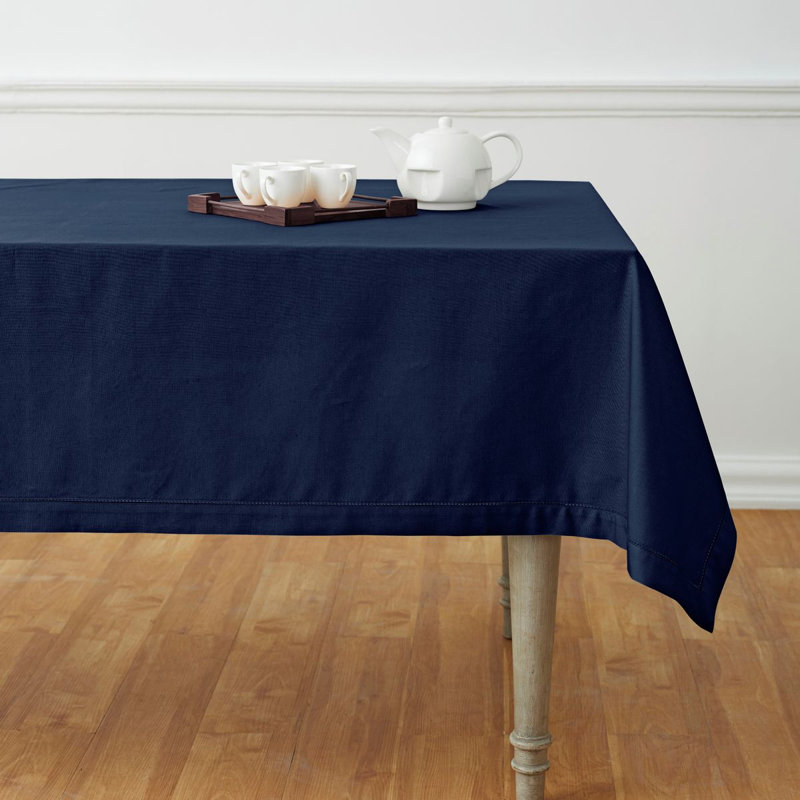 Cotton Linen Hemstitch Tablecloth, Navy, 104" x 60"