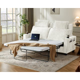 Queen Size 2-in-1 Pull-out Sofa Bed Convertible Chenille Sofa With 20w Fast Charging Led Light Memory Foam Couch Cushion Trim Rv Sleeper Sofa