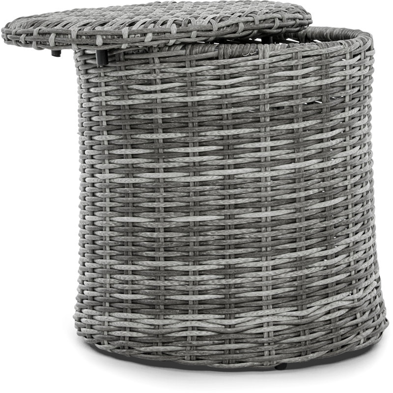 Gray Round Wicker Outdoor Side Table with Storage