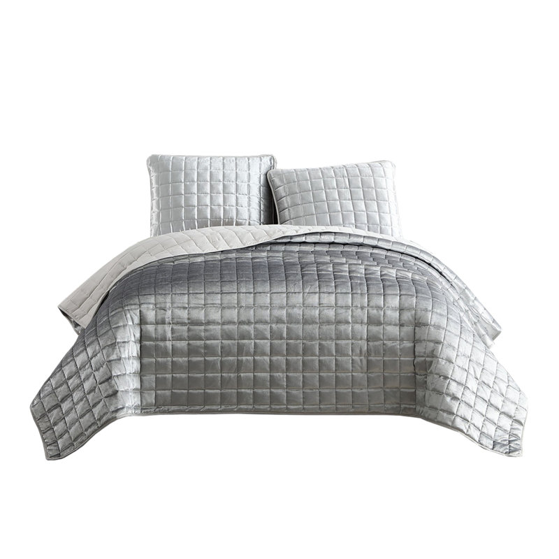 Ensemble de couvre-lit en microfibre 3 pièces , Argent, Édredon très grand + 2 pièces supplémentaires