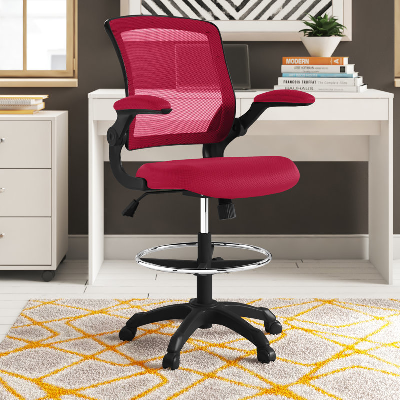 Modway Veer Drafting Chair - Reception Desk Chair - Flip-Up Arm Drafting Chair, Red