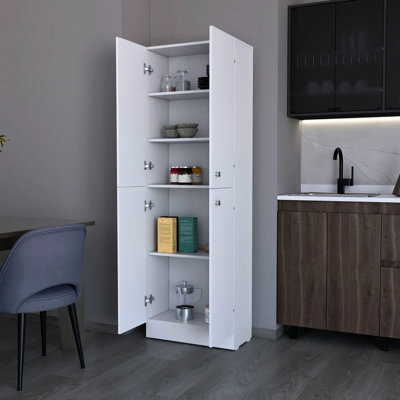 Garde-manger blanc avec 4 portes et 5 tablettes pour une chambre d'étude cachée à 4 portes
