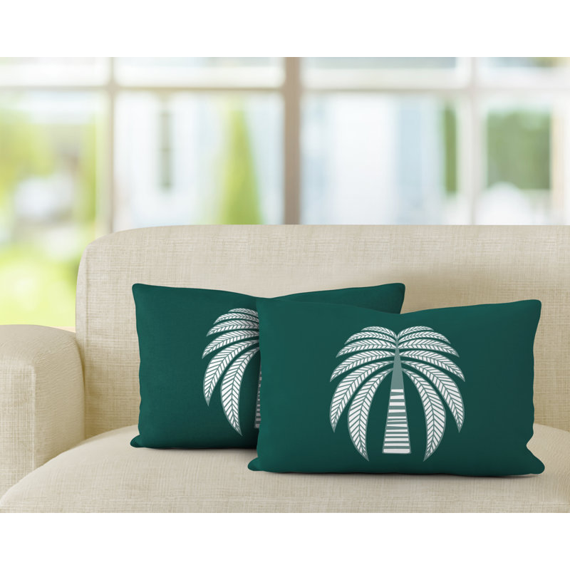 Floral Outdoor Reversible Throw Pillow, Emerald