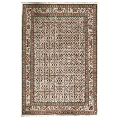 Tapis ivoire / brun / vert noué à la main de haute qualité