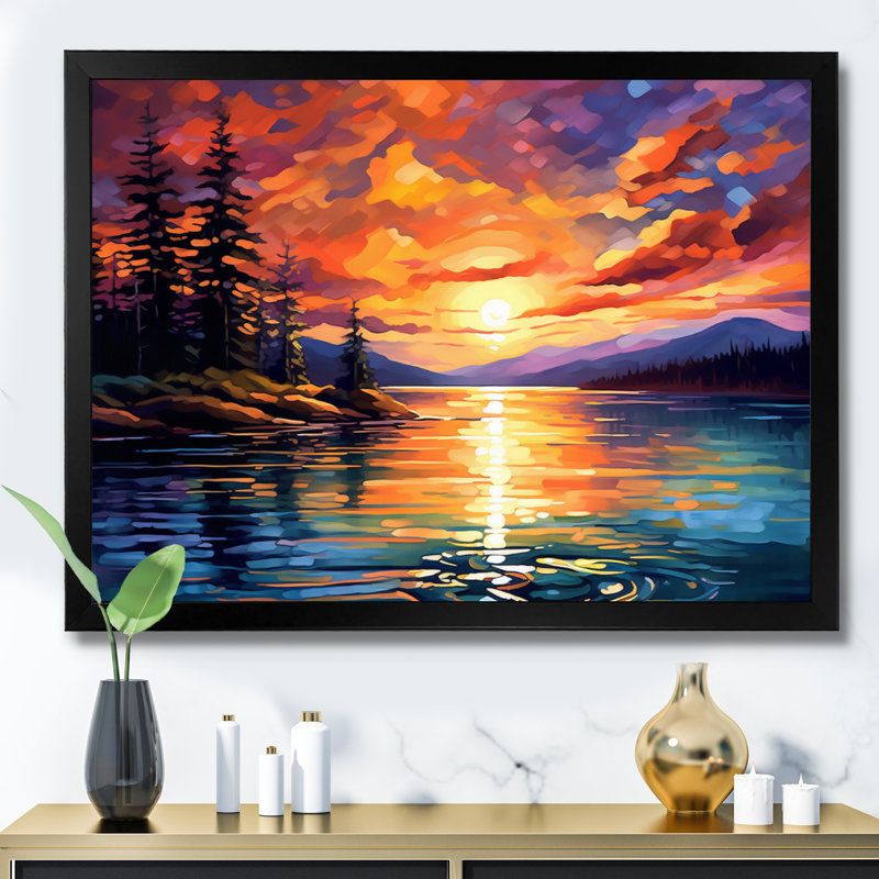 Sunset With Colourful Reflections IV Framed On Canvas Print, Black Framed, 24" H x 32" W x 1" D