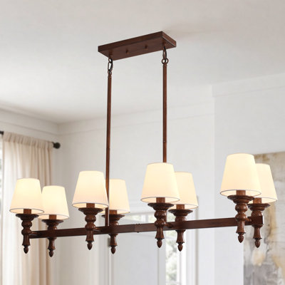 8-Light 43.34" Farmhouse Dimmable Kitchen Island Chandelier with White Shades for Dining Table