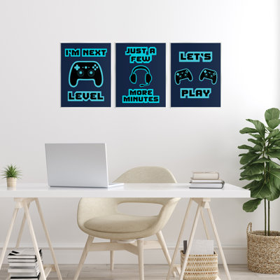 Retro Blue Gaming Words Wall Plaque, design by Marcus Prime