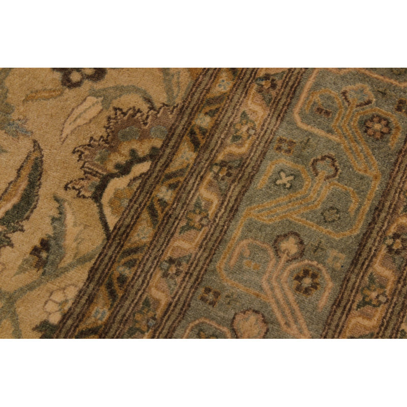 Tapis oriental vert en laine noué à la main 8 pi 1 po x 9 pi 11 po Abagail
